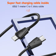 LDNIO Q366 65W USB + Dual Type-C Port Charger with 1m USB-C / Type-C to USB-C / Type-C Data Cable, Plug Type:US Plug(Black)