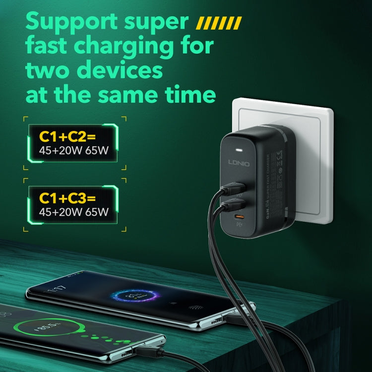 LDNIO Q367 65W GaN 3 x USB-C / Type-C Interface Charger with 1m USB-C / Type-C to USB-C / Type-C Data Cable, Plug Type:UK Plug(Black) - free shipping - PMC Jewellery - Order now!
