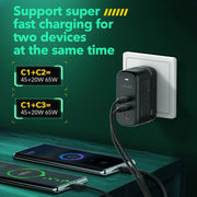 LDNIO Q367 65W GaN 3 x USB-C / Type-C Interface Charger with 1m USB-C / Type-C to USB-C / Type-C Data Cable, Plug Type:UK Plug(Black)