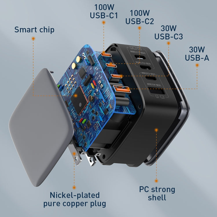 LDNIO Q408 100W GaN USB+3 USB-C / Type-C Interface Charger with 1m 100W USB-C / Type-C to USB-C / Type-C Data Cable, Plug Type:US Plug(Black) - free shipping - PMC Jewellery - Order now!