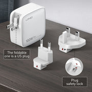 LDNIO Q408 100W GaN USB+3 USB-C / Type-C Interface Charger with 1m 100W USB-C / Type-C to USB-C / Type-C Data Cable, Plug Type:EU Plug(White)