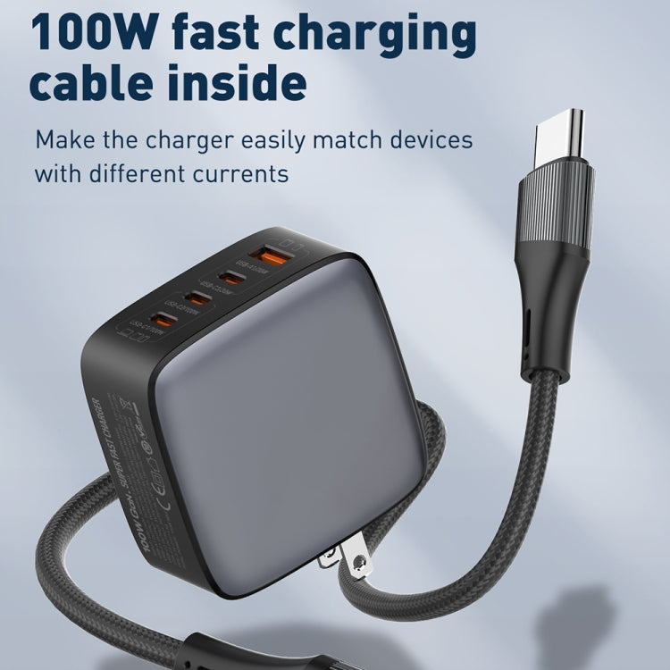 LDNIO Q408 100W GaN USB+3 USB-C / Type-C Interface Charger with 1m 100W USB-C / Type-C to USB-C / Type-C Data Cable, Plug Type:US Plug(Black) - free shipping - PMC Jewellery - Order now!