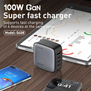 LDNIO Q408 100W GaN USB+3 USB-C / Type-C Interface Charger with 1m 100W USB-C / Type-C to USB-C / Type-C Data Cable, Plug Type:UK Plug(White)