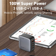 LDNIO Q408 100W GaN USB+3 USB-C / Type-C Interface Charger with 1m 100W USB-C / Type-C to USB-C / Type-C Data Cable, Plug Type:UK Plug(White)