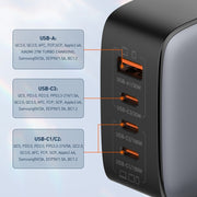 LDNIO Q408 100W GaN USB+3 USB-C / Type-C Interface Charger with 1m 100W USB-C / Type-C to USB-C / Type-C Data Cable, Plug Type:UK Plug(Black)
