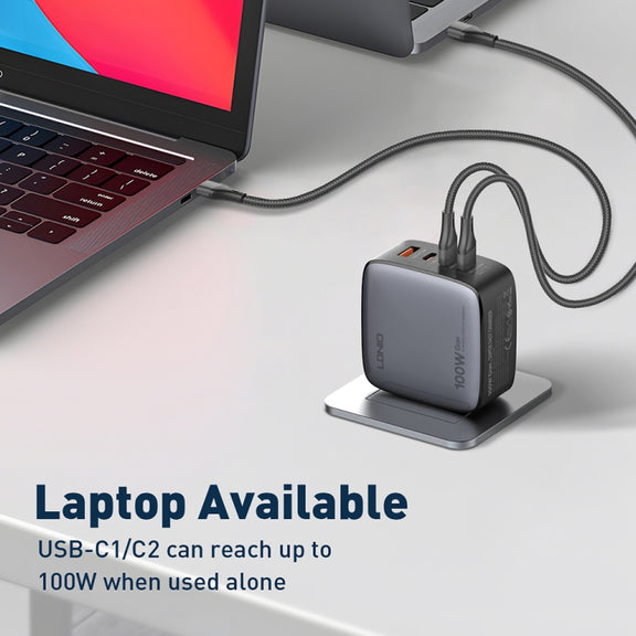 LDNIO Q408 100W GaN USB+3 USB-C / Type-C Interface Charger with 1m 100W USB-C / Type-C to USB-C / Type-C Data Cable, Plug Type:UK Plug(Black)