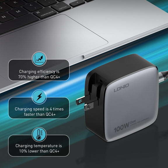 LDNIO Q408 100W GaN USB+3 USB-C / Type-C Interface Charger with 1m 100W USB-C / Type-C to USB-C / Type-C Data Cable, Plug Type:UK Plug(White)