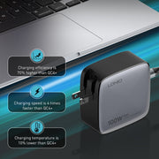 LDNIO Q408 100W GaN USB+3 USB-C / Type-C Interface Charger with 1m 100W USB-C / Type-C to USB-C / Type-C Data Cable, Plug Type:UK Plug(Black)