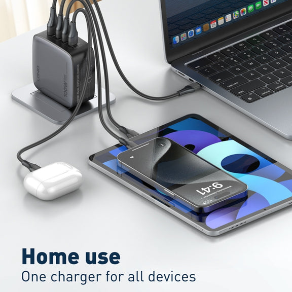 LDNIO Q408 100W GaN USB+3 USB-C / Type-C Interface Charger with 1m 100W USB-C / Type-C to USB-C / Type-C Data Cable, Plug Type:UK Plug(White)