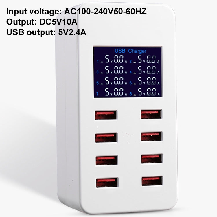 A8B 50W 8 Ports USB Smart Charging Station with Digital Display, Plug:UK Plug