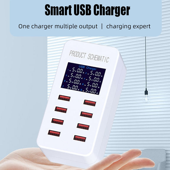 A8B 50W 8 Ports USB Smart Charging Station with Digital Display, Plug:UK Plug