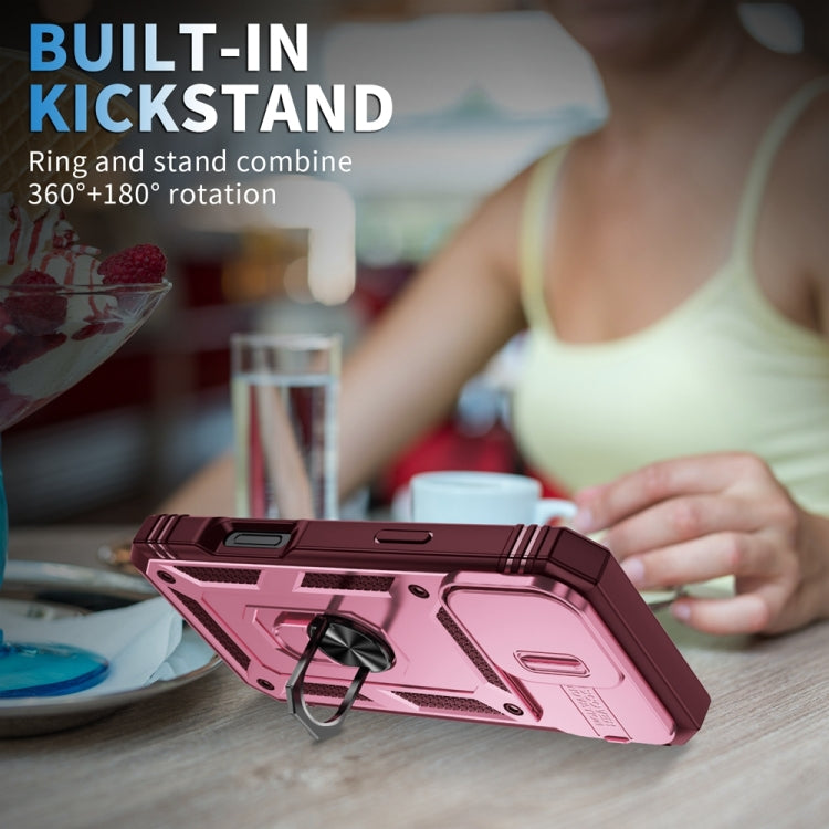 For iPhone 16 Pro Sliding Camshield TPU + PC Phone Case with Holder(Pink+Rose Red) - iPhone 16 Pro Cases by PMC TechLife | Online Shopping South Africa | PMC TechLife | Buy Now Pay Later Mobicred