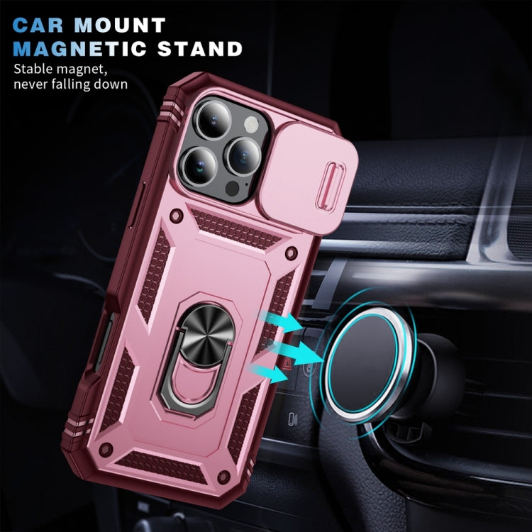 For iPhone 16 Pro Sliding Camshield TPU + PC Phone Case with Holder(Pink+Rose Red) - iPhone 16 Pro Cases by PMC TechLife | Online Shopping South Africa | PMC TechLife | Buy Now Pay Later Mobicred