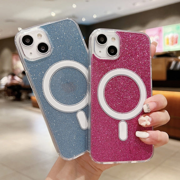 For iPhone 16 Plus Acrylic Transparent Glitter MagSafe Phone Case(Gold)