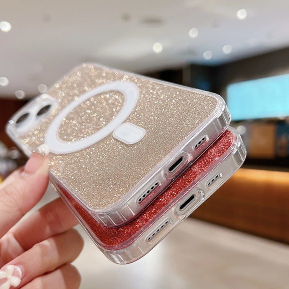 For iPhone 16 Plus Acrylic Transparent Glitter MagSafe Phone Case(Gold)