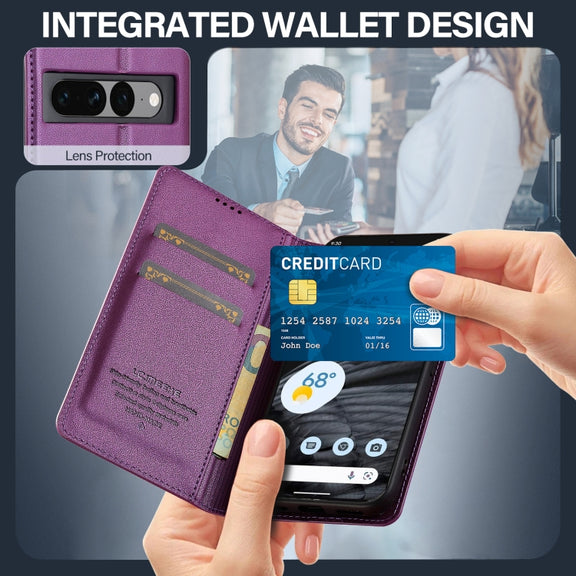 For Google Pixel 7 5G LC.IMEEKE L1 Series Frosted Fine Texture PU Phone Case(Purple)