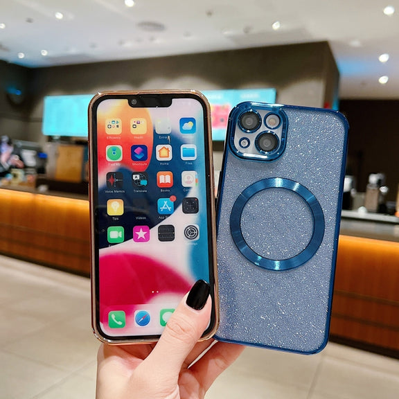 For iPhone 16 Pro Max Electroplating Pure Color Glitter Powder MagSafe Phone Case(Dark Blue)