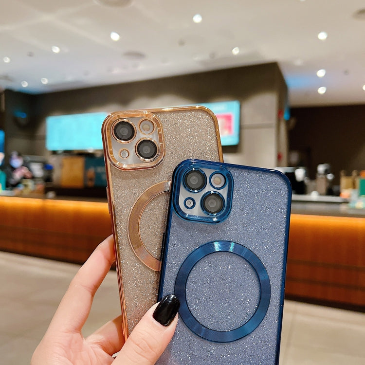 For iPhone 16 Pro Max Electroplating Pure Color Glitter Powder MagSafe Phone Case(Dark Blue)