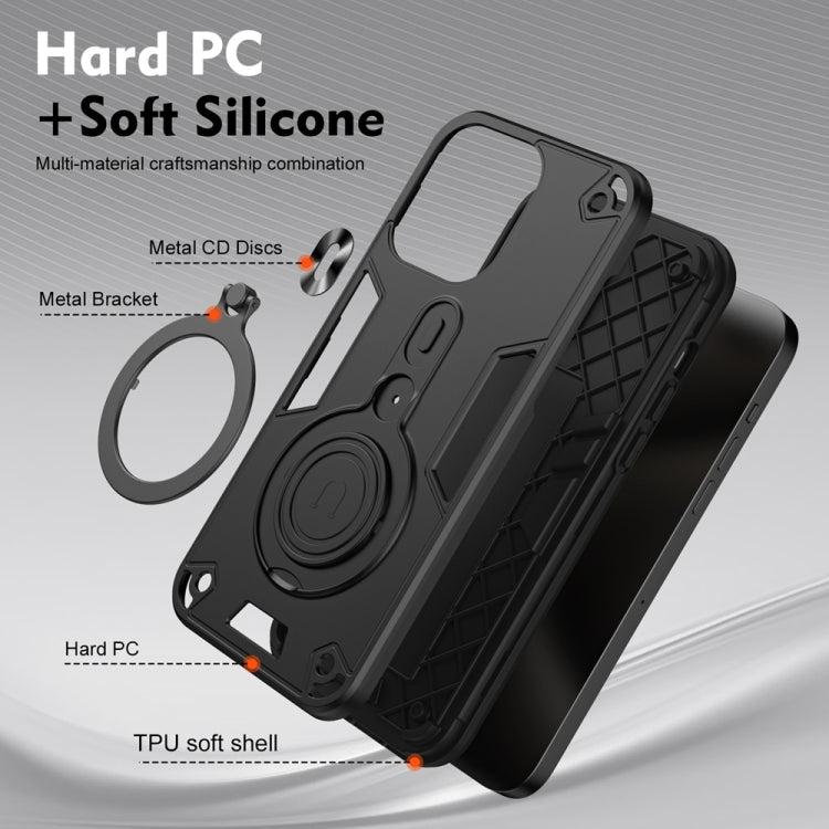 For Samsung Galaxy S25 5G Metal Ring 360 Degree Rotating Holder PC Hybrid TPU Phone Case(Black)