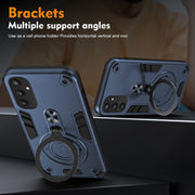 For Samsung Galaxy S25 5G Metal Ring 360 Degree Rotating Holder PC Hybrid TPU Phone Case(Navy Blue)