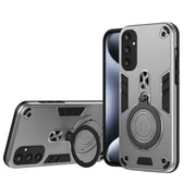 For Samsung Galaxy S25 5G Metal Ring 360 Degree Rotating Holder PC Hybrid TPU Phone Case(Silver Grey)