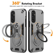 For Samsung Galaxy S25 5G Metal Ring 360 Degree Rotating Holder PC Hybrid TPU Phone Case(Silver Grey)
