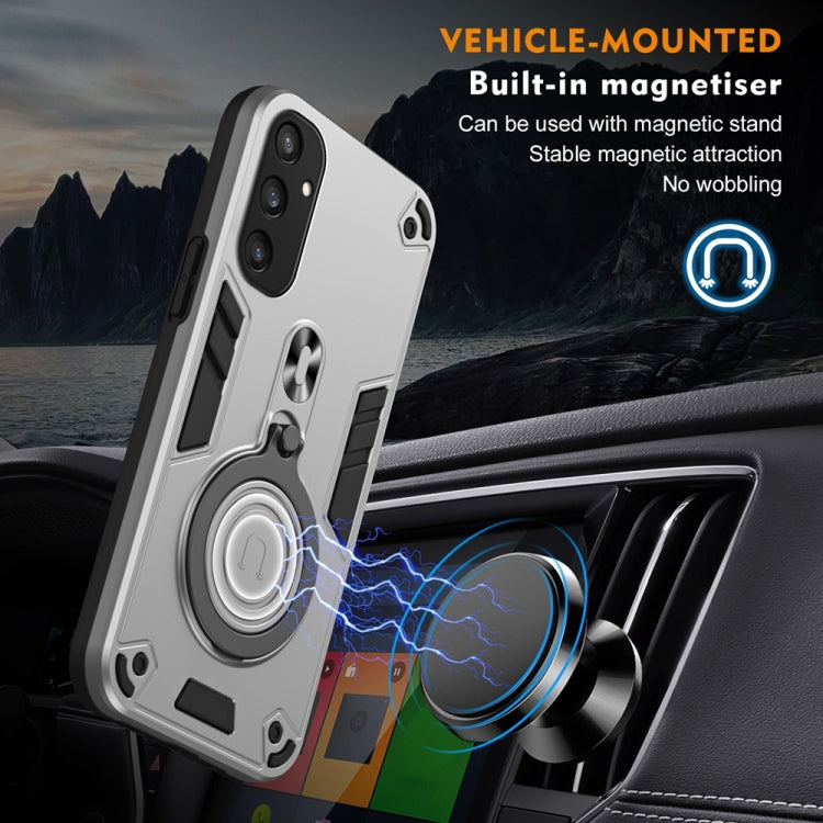 For Samsung Galaxy S25 5G Metal Ring 360 Degree Rotating Holder PC Hybrid TPU Phone Case(Silver Grey)