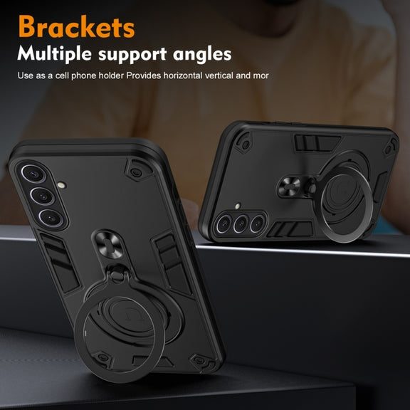 For Samsung Galaxy S25+ 5G Metal Ring 360 Degree Rotating Holder PC Hybrid TPU Phone Case(Black)