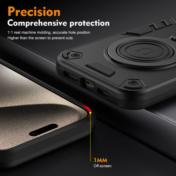 For Samsung Galaxy S25+ 5G Metal Ring 360 Degree Rotating Holder PC Hybrid TPU Phone Case(Black)
