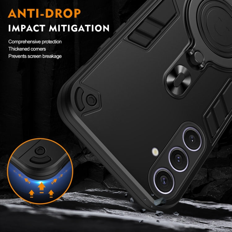 For Samsung Galaxy S25+ 5G Metal Ring 360 Degree Rotating Holder PC Hybrid TPU Phone Case(Black)