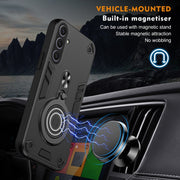 For Samsung Galaxy S25+ 5G Metal Ring 360 Degree Rotating Holder PC Hybrid TPU Phone Case(Black)