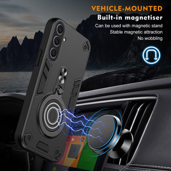 For Samsung Galaxy S25+ 5G Metal Ring 360 Degree Rotating Holder PC Hybrid TPU Phone Case(Black)