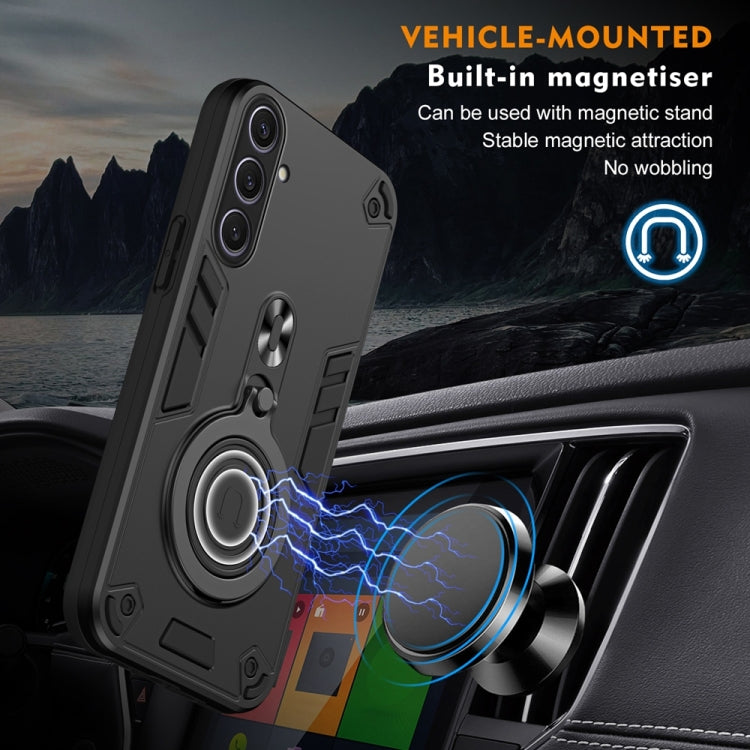 For Samsung Galaxy S25+ 5G Metal Ring 360 Degree Rotating Holder PC Hybrid TPU Phone Case(Black)