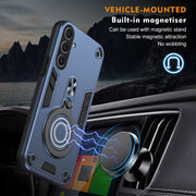 For Samsung Galaxy S25+ 5G Metal Ring 360 Degree Rotating Holder PC Hybrid TPU Phone Case(Navy Blue)