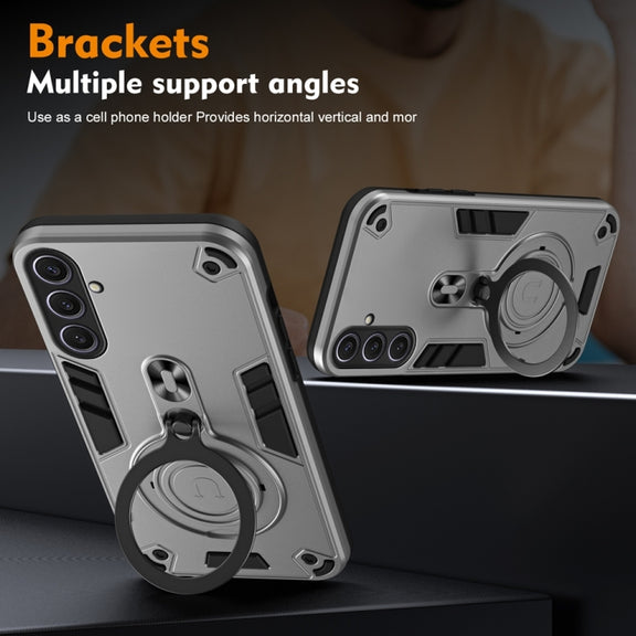 For Samsung Galaxy S25+ 5G Metal Ring 360 Degree Rotating Holder PC Hybrid TPU Phone Case(Silver Grey)