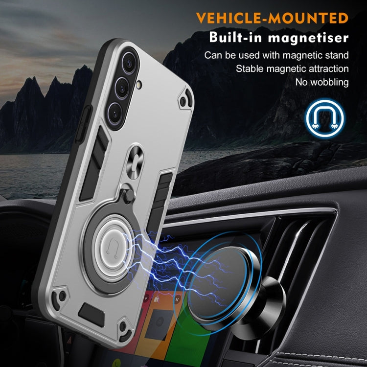 For Samsung Galaxy S25+ 5G Metal Ring 360 Degree Rotating Holder PC Hybrid TPU Phone Case(Silver Grey)