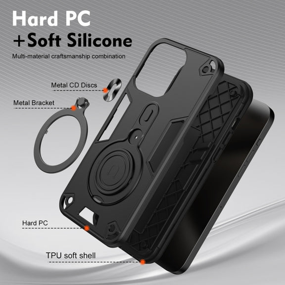 For Samsung Galaxy S25 Ultra 5G Metal Ring 360 Degree Rotating Holder PC Hybrid TPU Phone Case(Black)
