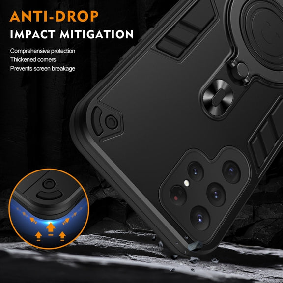 For Samsung Galaxy S25 Ultra 5G Metal Ring 360 Degree Rotating Holder PC Hybrid TPU Phone Case(Black)
