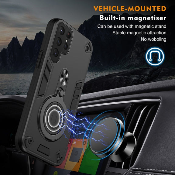 For Samsung Galaxy S25 Ultra 5G Metal Ring 360 Degree Rotating Holder PC Hybrid TPU Phone Case(Black)