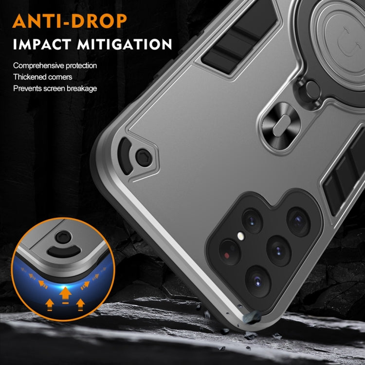For Samsung Galaxy S25 Ultra 5G Metal Ring 360 Degree Rotating Holder PC Hybrid TPU Phone Case(Silver Grey)