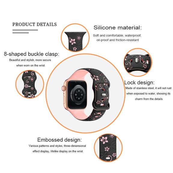For Apple Watch Series 3 38mm Bauhinia Two-color Embossed Silicone Watch Band(Starlight Black)