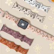 For Apple Watch Series 3 38mm Bauhinia Two-color Embossed Silicone Watch Band(Starlight Black)