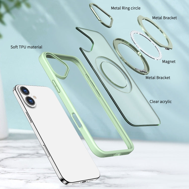For iPhone 16 Plus Wing Series MagSafe Magnetic Ring Holder Phone Case(Avocado Green)