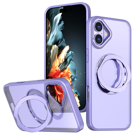 For iPhone 16 Wing Series MagSafe Magnetic Ring Holder Phone Case(Light Purple)