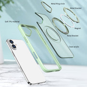 For iPhone 16 Wing Series MagSafe Magnetic Ring Holder Phone Case(Avocado Green)