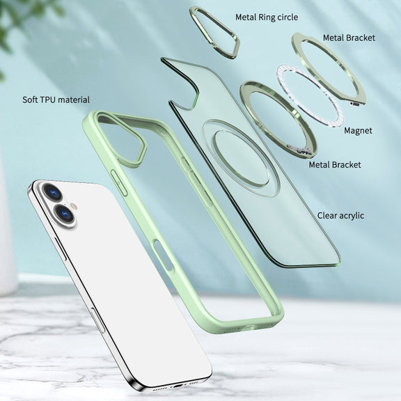 For iPhone 16 Wing Series MagSafe Magnetic Ring Holder Phone Case(Avocado Green)