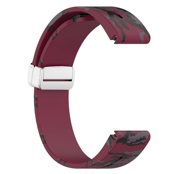 For Garmin Fenix 7 Magnetic Folding Silver Buckle Color Printed Silicone Watch Band(Camouflage Wine Red)