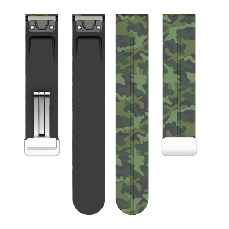 For Garmin Fenix 7 Magnetic Folding Silver Buckle Color Printed Silicone Watch Band(Camouflage Green) - free shipping - PMC TechLife - Order now!