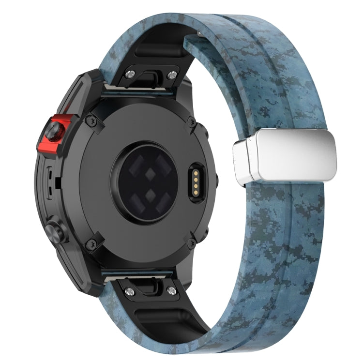 For Garmin Fenix 7X Magnetic Folding Silver Buckle Color Printed Silicone Watch Band(Mosaic)