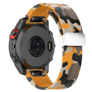 For Garmin Fenix 7X Magnetic Folding Silver Buckle Color Printed Silicone Watch Band(Camouflage Yellow)